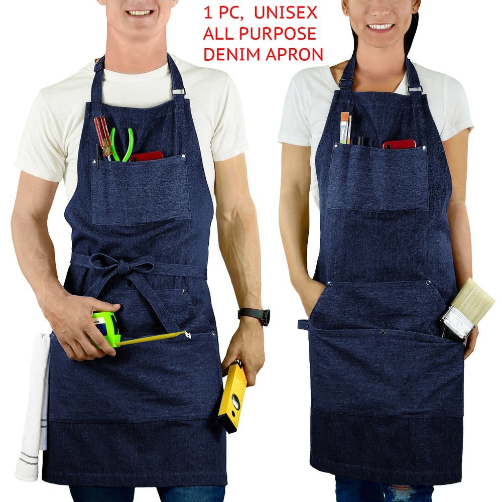 😍NWOT 1 PC UNISEX PREMIUM DENIM APRON BLUE | ALL PURPOSE KITCHEN BBQ WORK PAINT